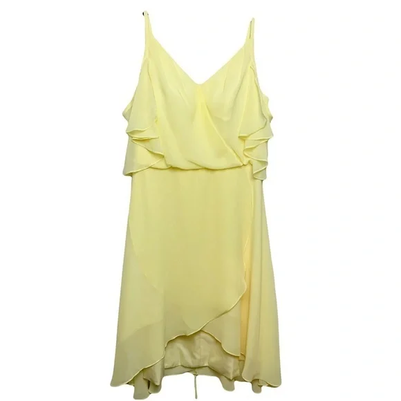 Easter Daffodil Yellow Chiffon Cold Shoulder Wrap Dress NWT Size 8 - Picture 2 of 9